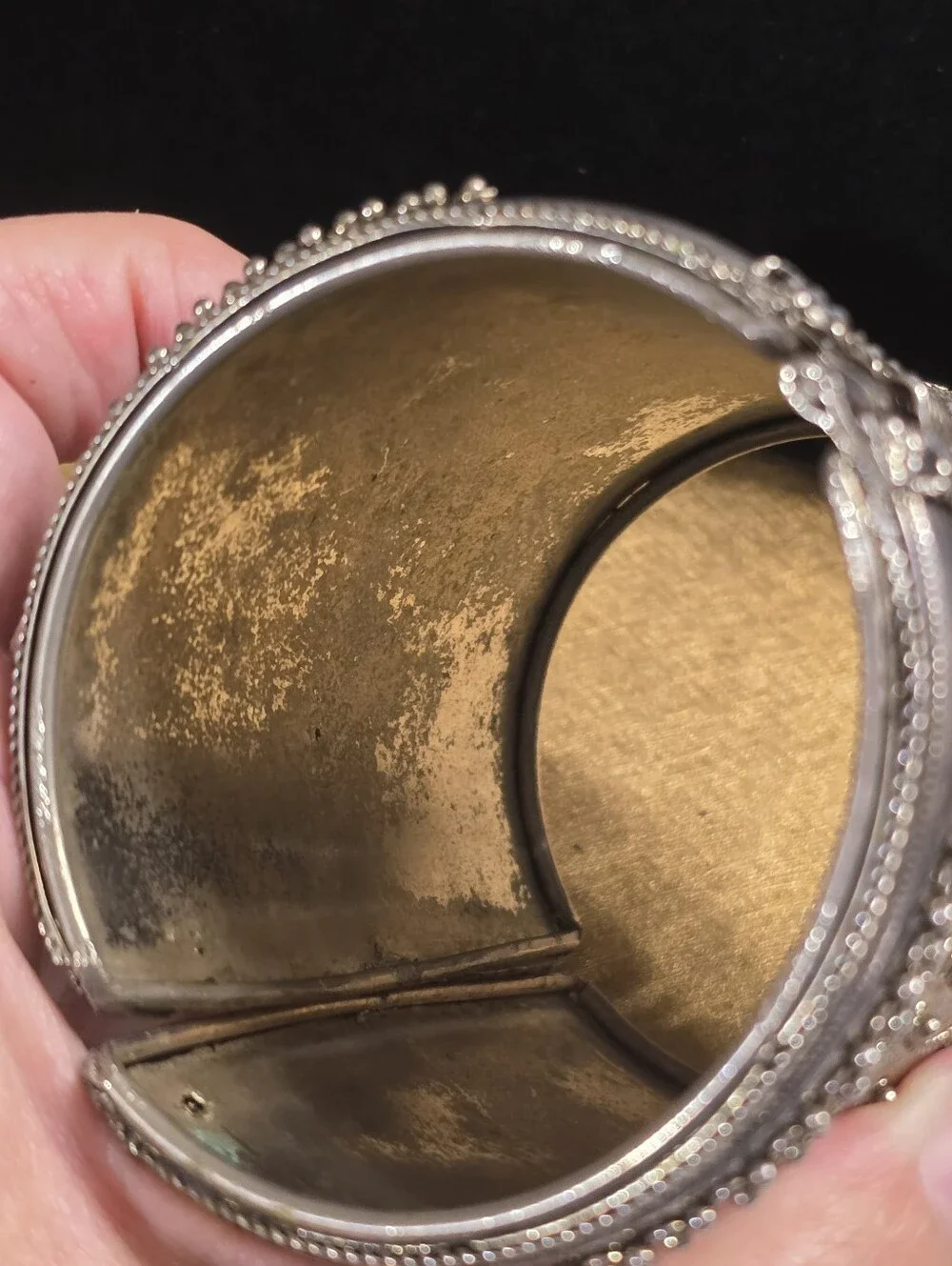 Vintage Ornate Tribal Etruscan Silver-Tone Floral Mesh Metal Wide Cuff Bracelet